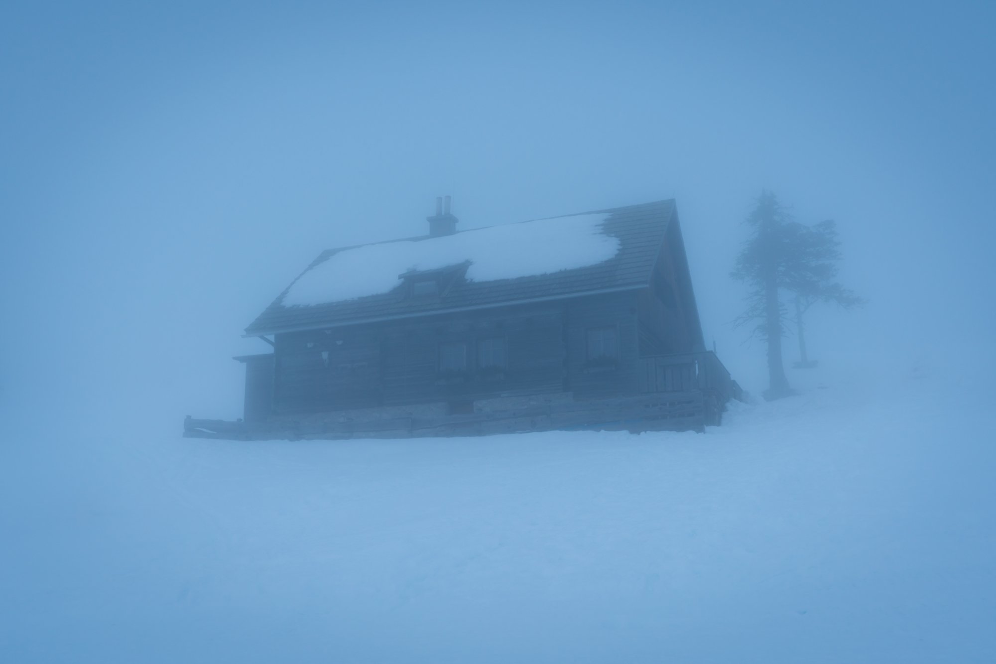 Thick fog in Dobratsch Nature Park, Carinthia, Austria