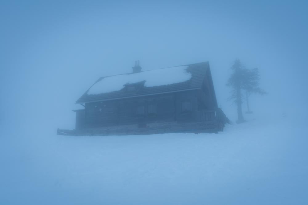 Thick fog in Dobratsch Nature Park, Carinthia, Austria