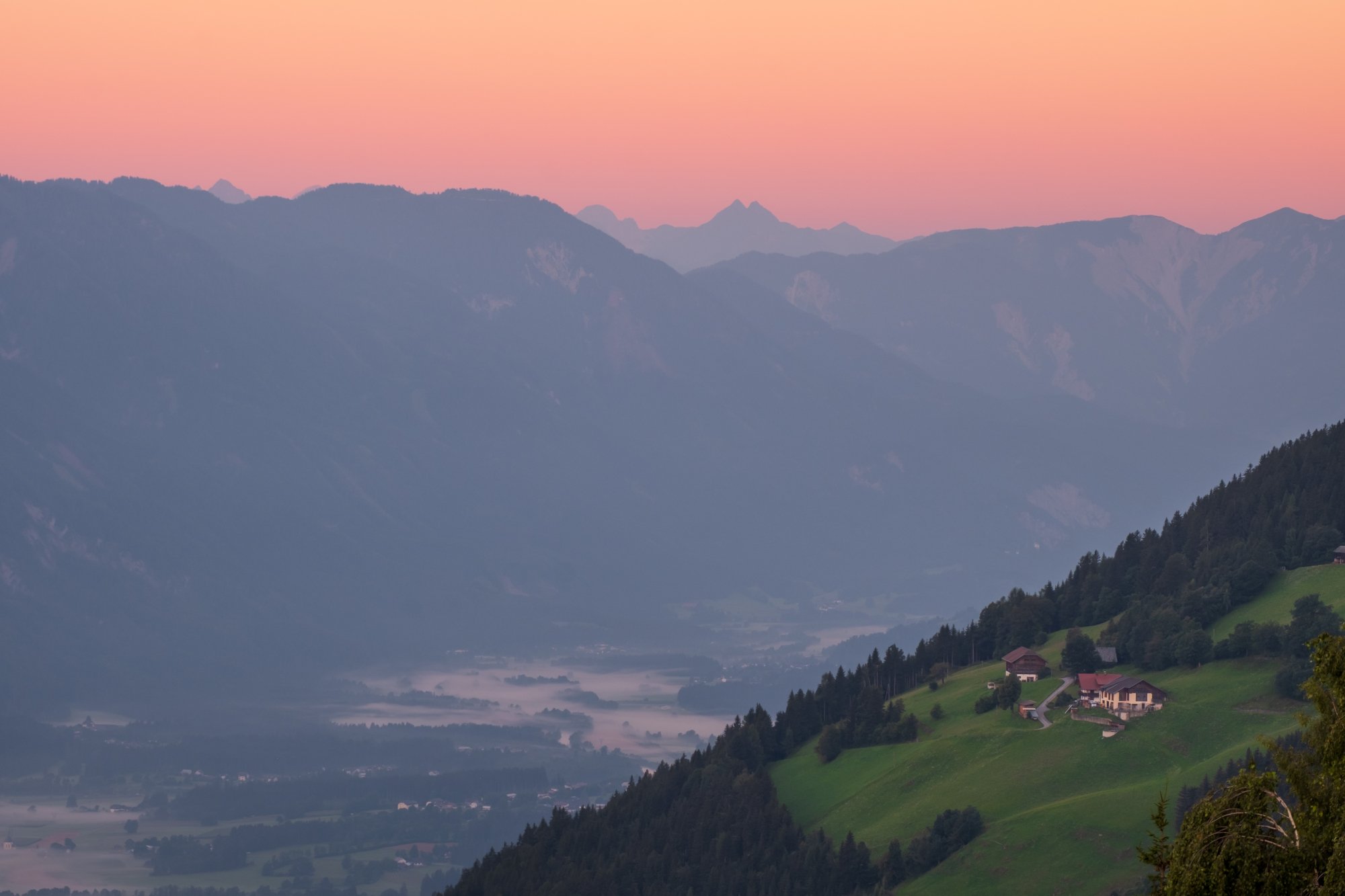 Summer sunrise in the Drau valley, Austria