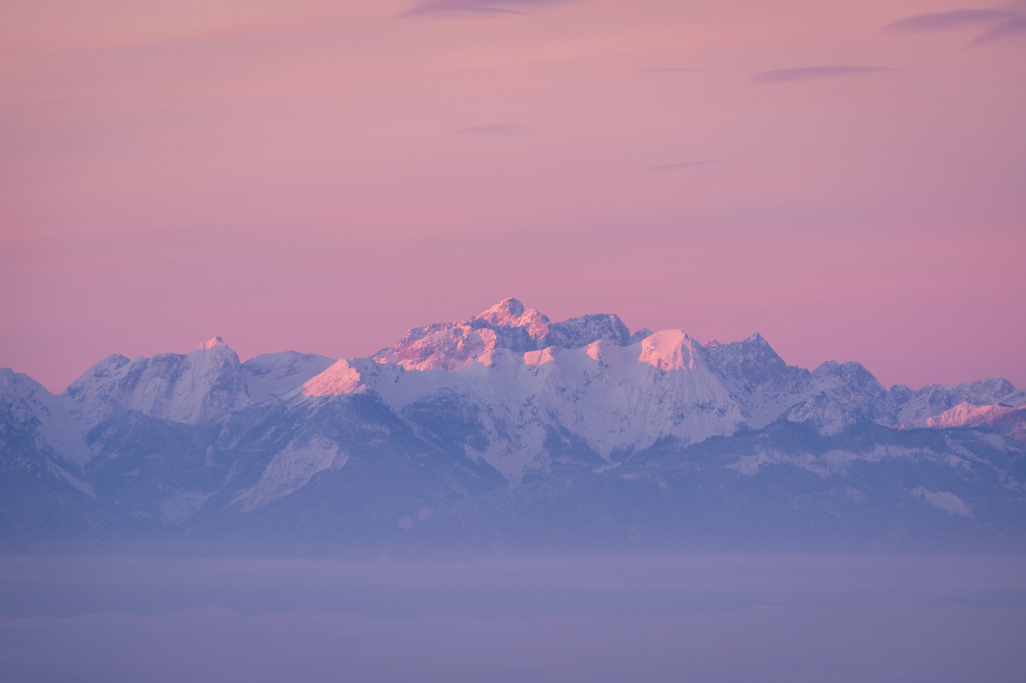 Pastel sunrise over mount Triglav, Carinthia, Austria