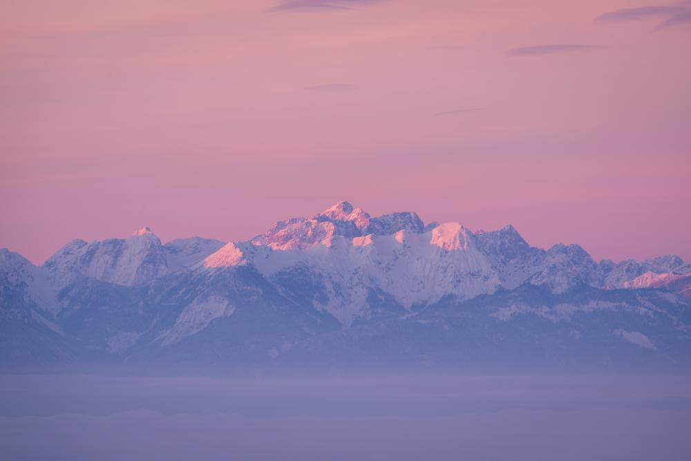 Pastel sunrise over mount Triglav, Carinthia, Austria