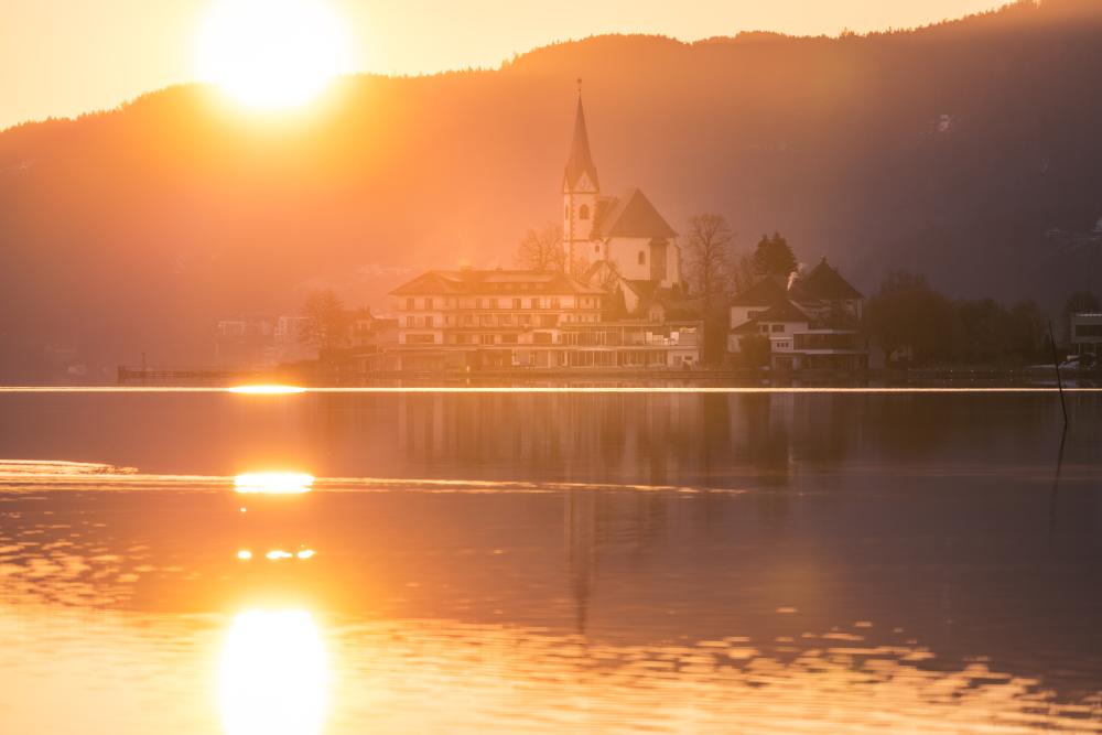 Sunrise over Maria Wörth, W\u00f6rthersee, Austria