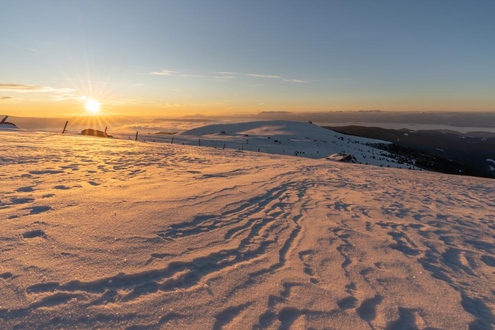 Warm winter sunrise on the Saualpe, Carinthia, Austria