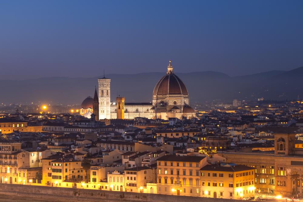 Foggy winter sunset over Florence, Tuscany, Italy