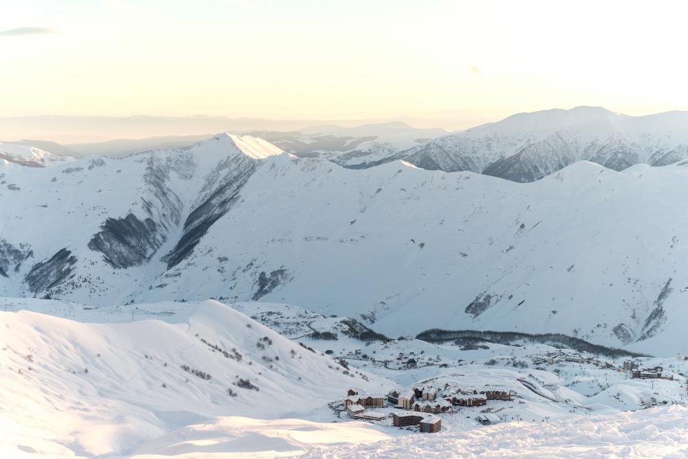 Evening light over new Gudauri, Georgia