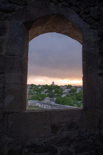 Burning sunset from Rabati Castle in Akhaltsikhe, Georgia