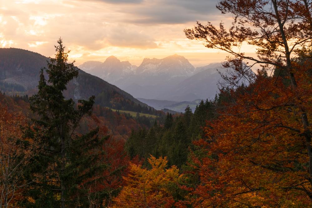 Autumn sunset in the kalkalpen, Austria