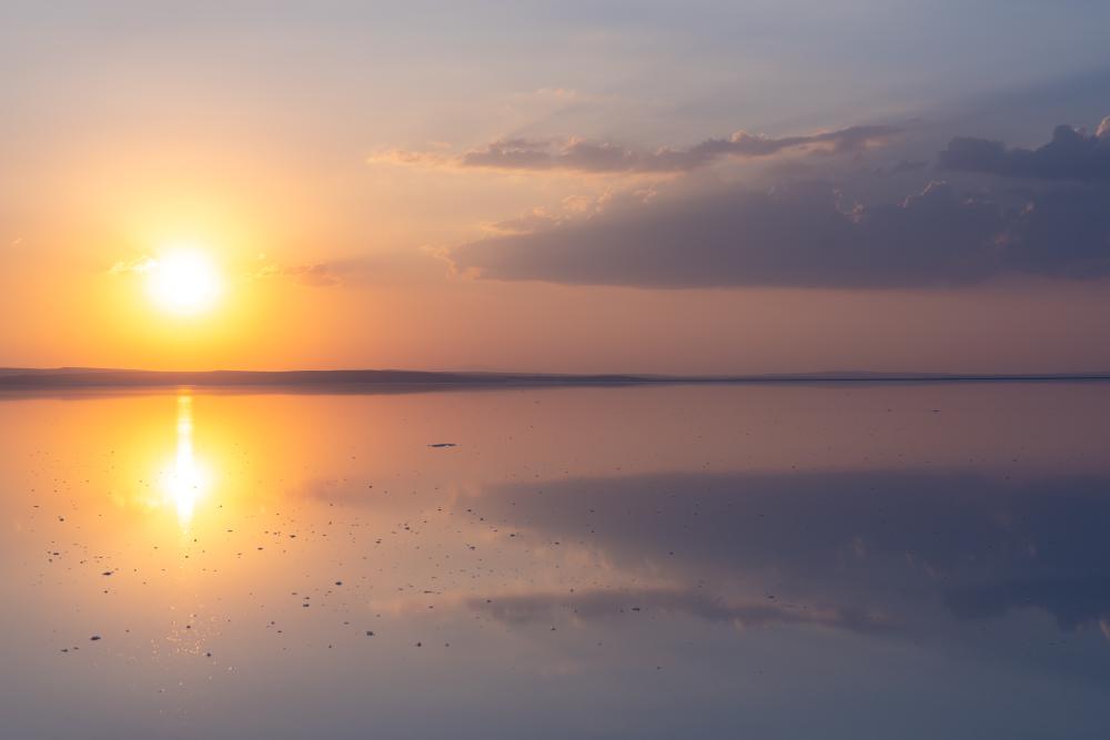 Golden summer sunset at Lake Tuz, Turkey