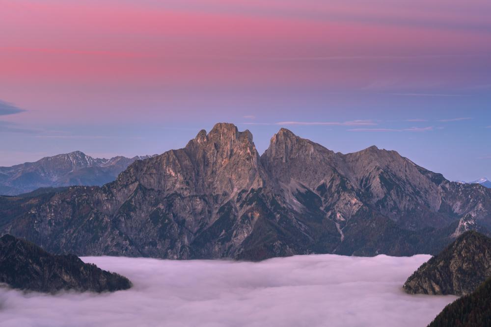 A sea of fog below the Gesäuse massif, Styria, Austria
