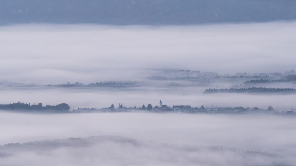 Foggy lowlands, Carinthia, Austria