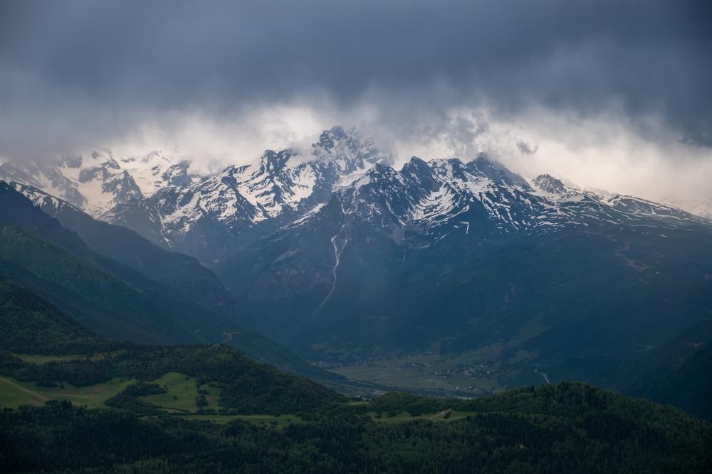 Storm brewing over Mount Tetnuldi, Georgia