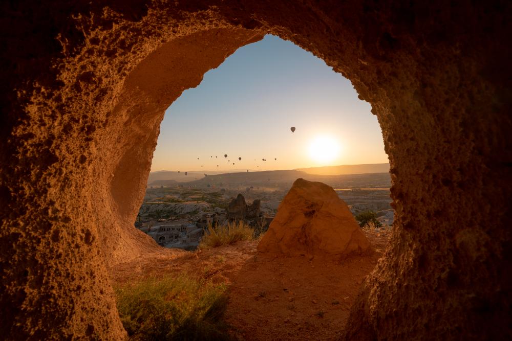 Sunrise from a cave in Uçhisar, Cappadocia, Turkey