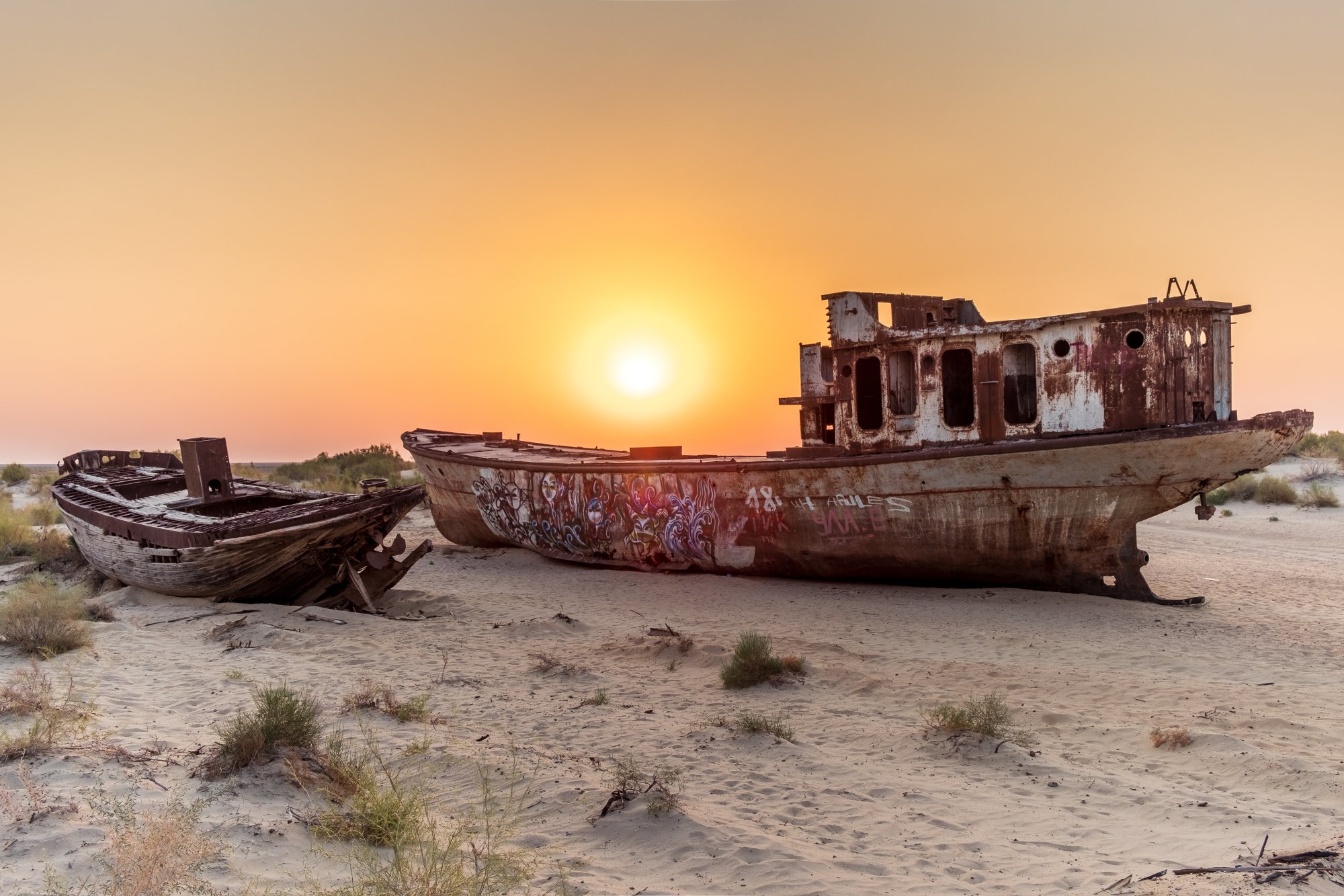 Rusting ships in Muynak, Uzbekistan