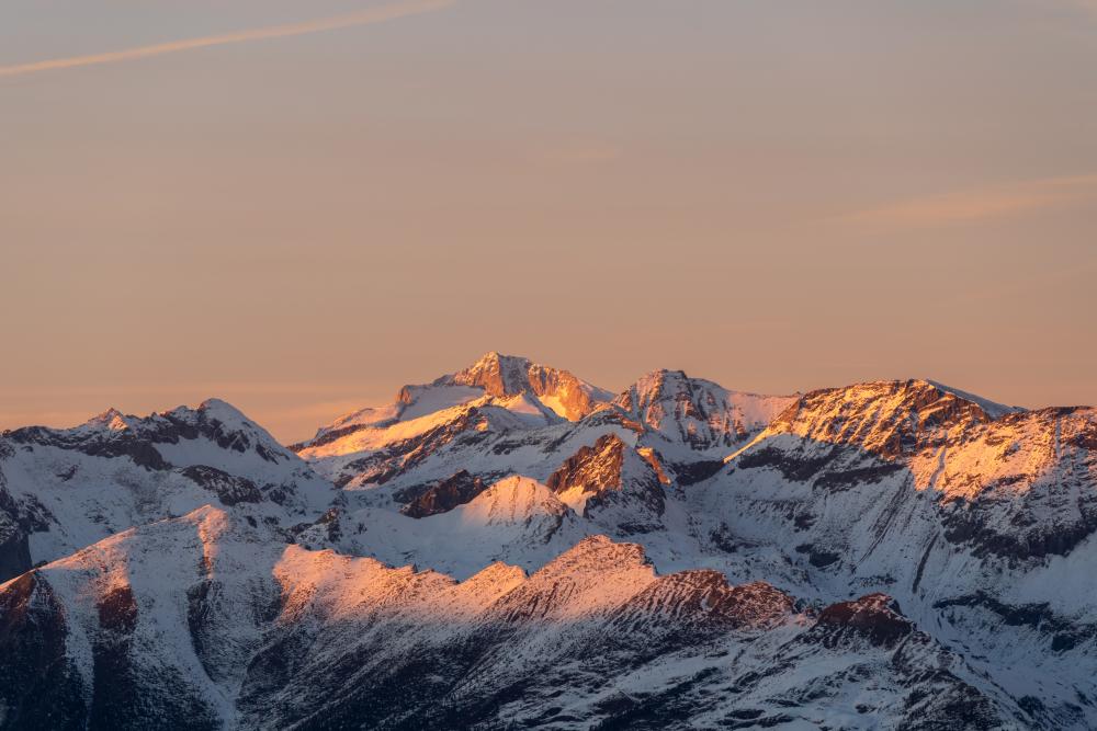 Winter sunset with jagged peaks, Goldeck, Austria