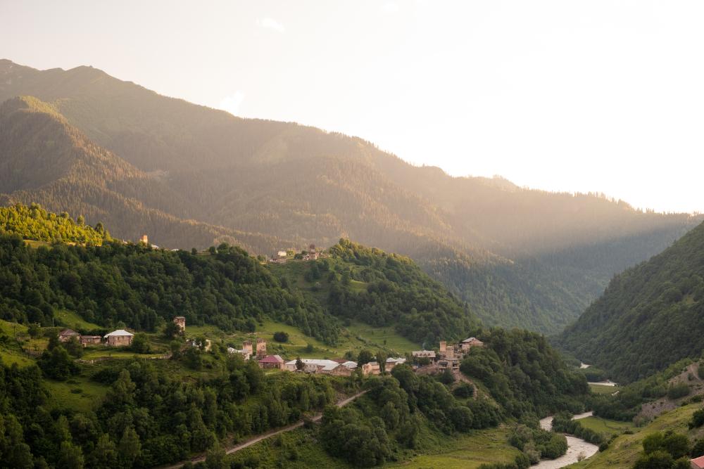 Sunset over the tiny village of Nakipari, Svaneti, Georgia