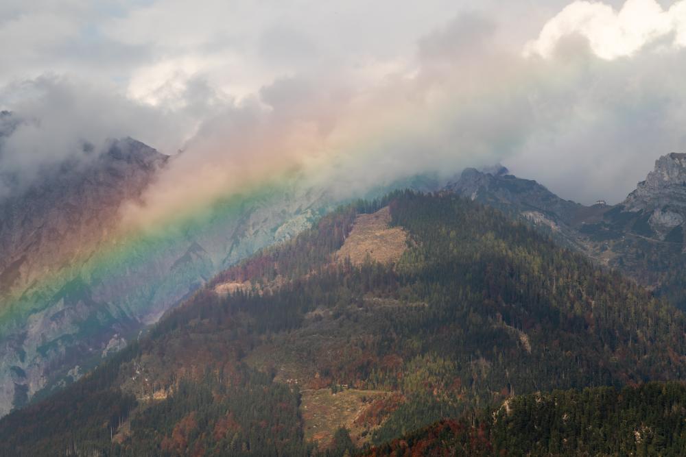 Rainbow over the Kalkalpen mountains, Austria