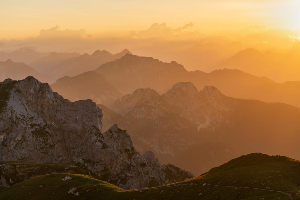 Layers of light and mountains, Mangart, Italy