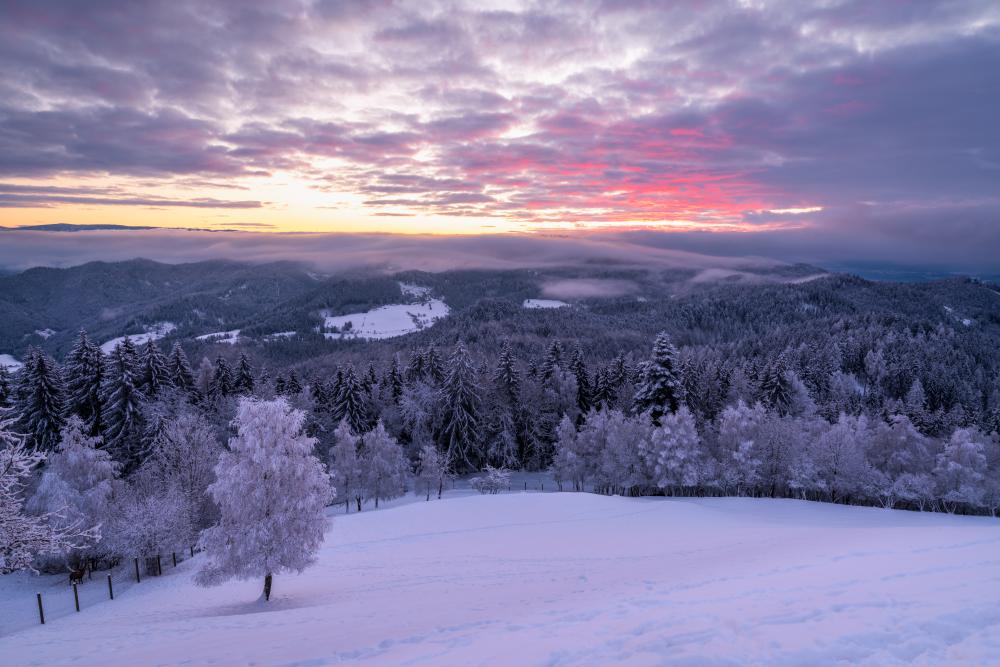 Winter sunrise from Magdalensberg, Austria